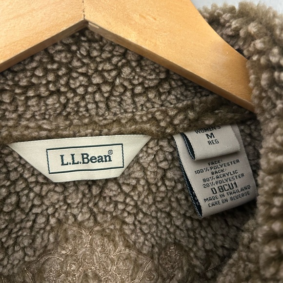 L.L. Bean Tan Faux Shearling Jacket Y2K Sherpa Lined Size Medium - Picture 4 of 8